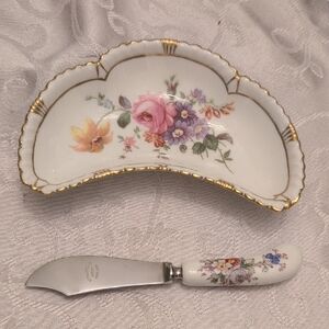 Royal Crown Derby Floral Dish and Knife Set